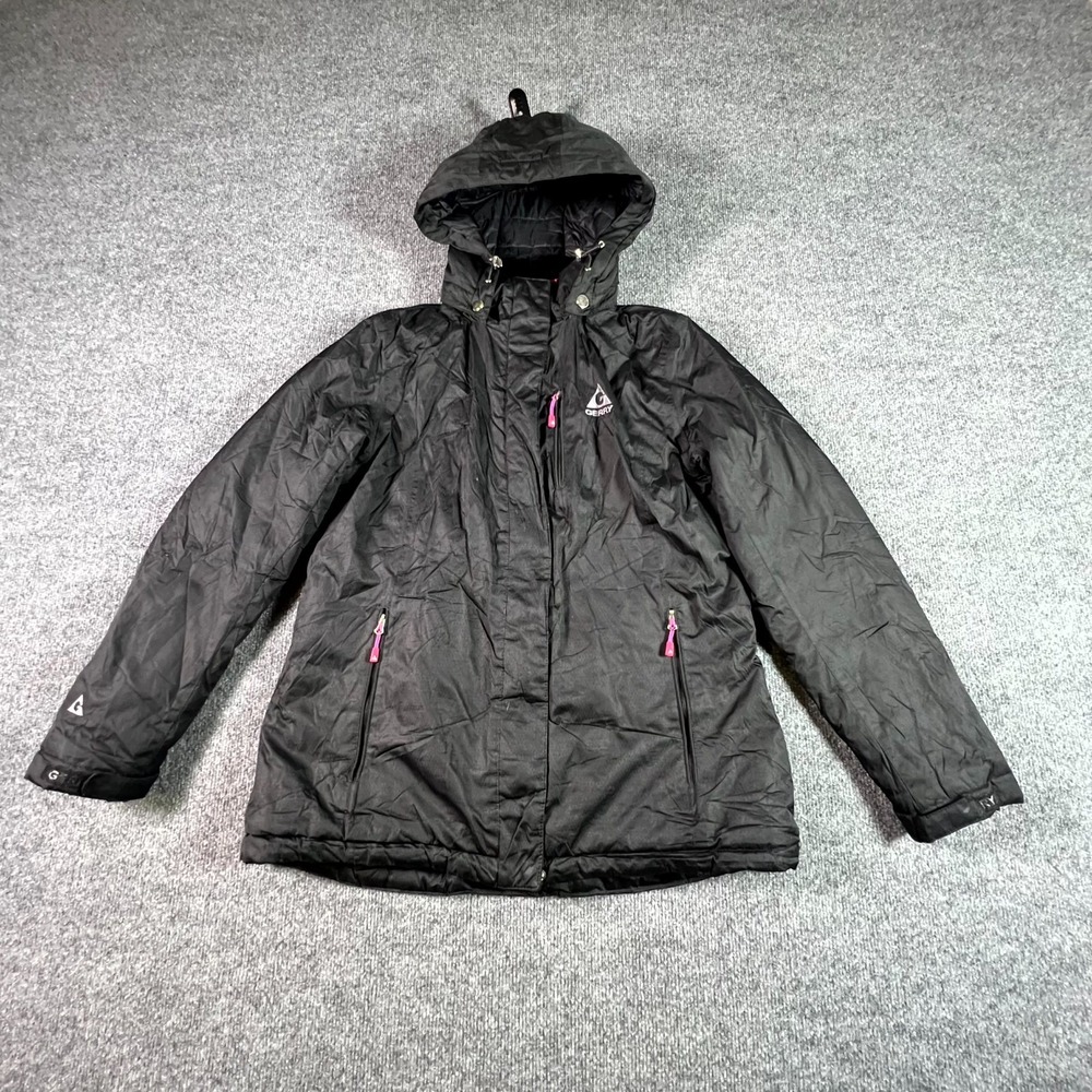 Gerry Ski Jacket Womens L Black Embroidered Logo Full Zip Hooded Winter EG9210